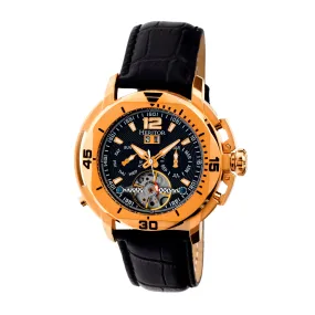 Heritor Automatic Lennon Semi-Skeleton Leather-Band Watch - Rose Gold/Black