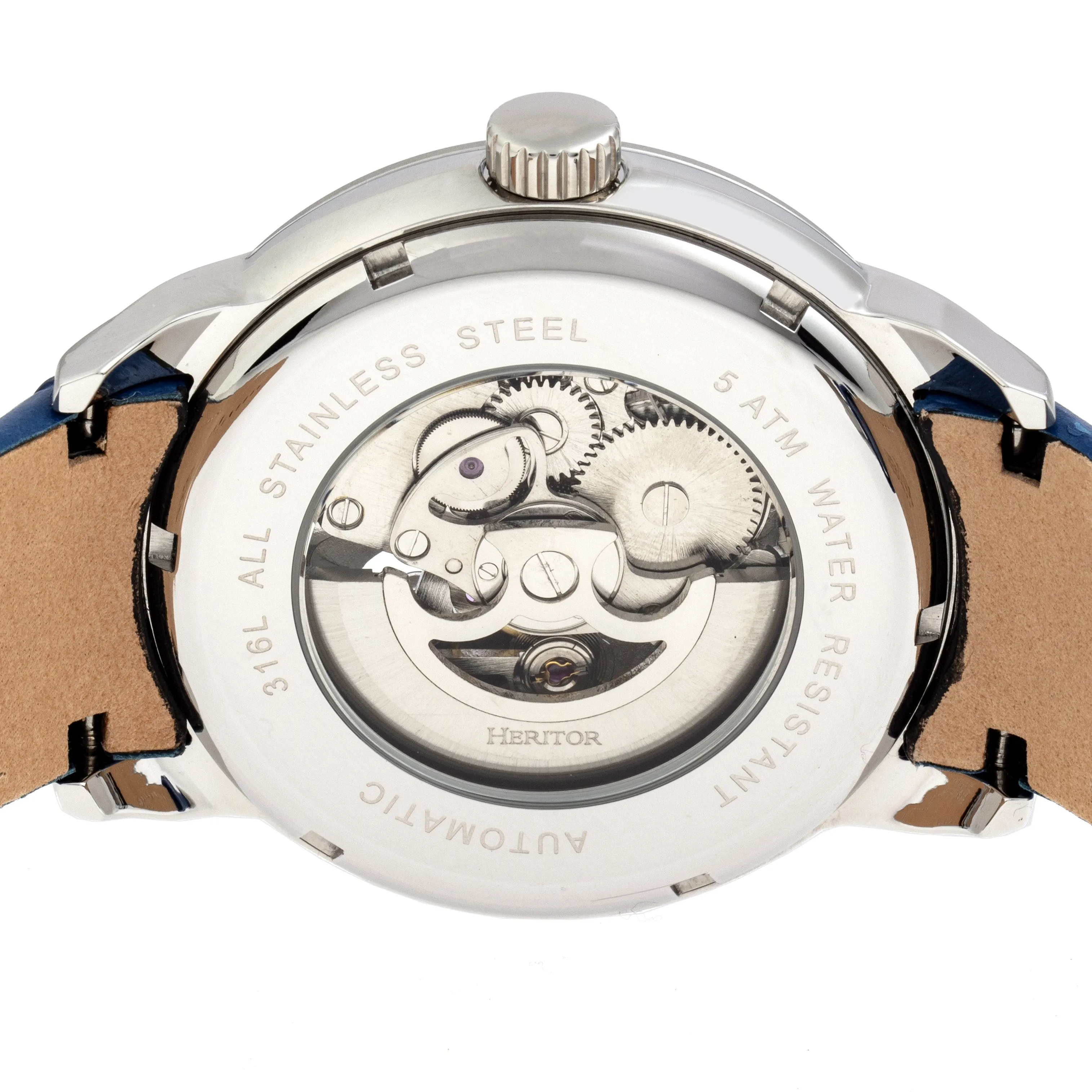 Heritor Automatic Sanford Semi-Skeleton Leather-Band Watch
