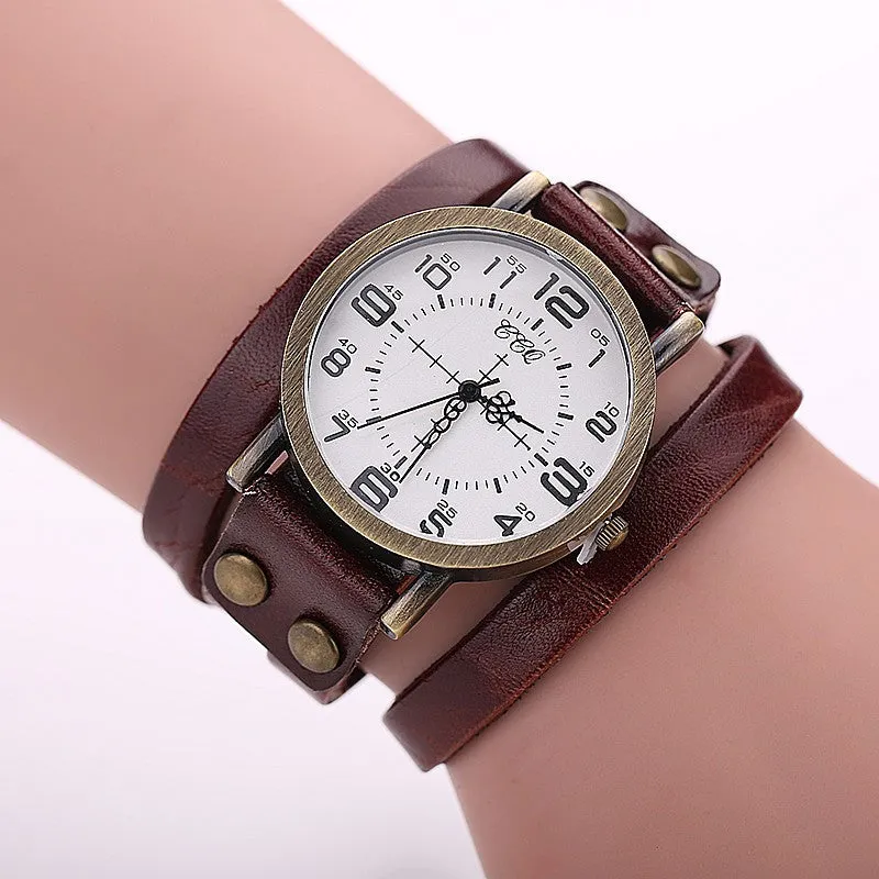 Hot Antique Leather Bracelet Watch Vintage Women Wrist Watch Fashion Unisex Quartz Watch