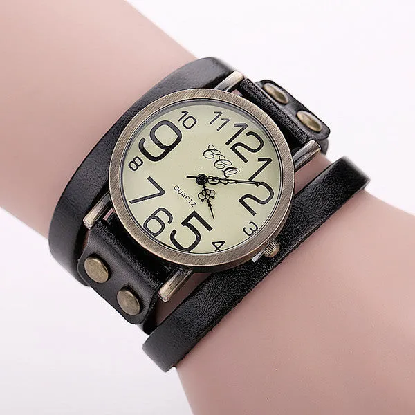Hot Antique Leather Bracelet Watch Vintage Women Wrist Watch Fashion Unisex Quartz Watch