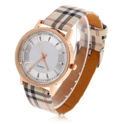 Hot Sale Fashion Gold Watch Plaid Leather Quartz Watch Women Watches Clock Ladies Wrist Watches