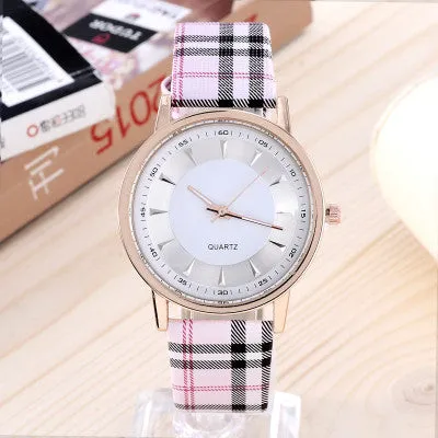 Hot Sale Fashion Gold Watch Plaid Leather Quartz Watch Women Watches Clock Ladies Wrist Watches