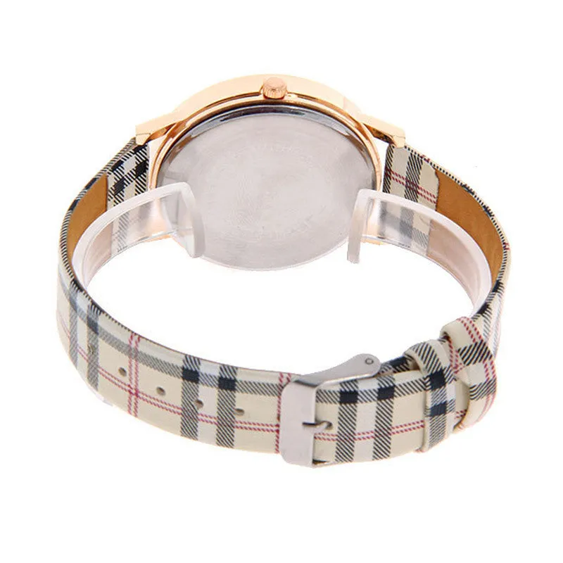 Hot Sale Fashion Gold Watch Plaid Leather Quartz Watch Women Watches Clock Ladies Wrist Watches