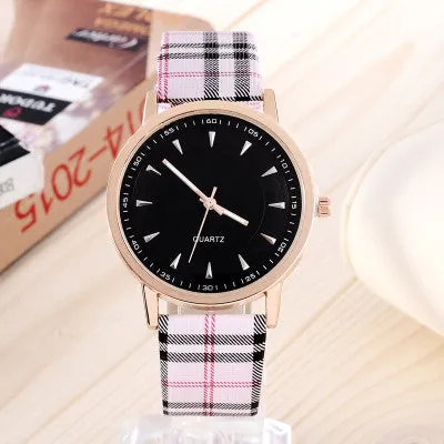 Hot Sale Fashion Gold Watch Plaid Leather Quartz Watch Women Watches Clock Ladies Wrist Watches