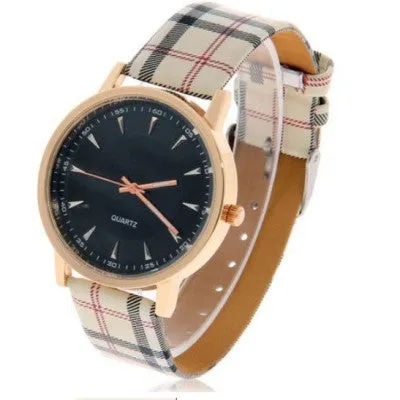 Hot Sale Fashion Gold Watch Plaid Leather Quartz Watch Women Watches Clock Ladies Wrist Watches