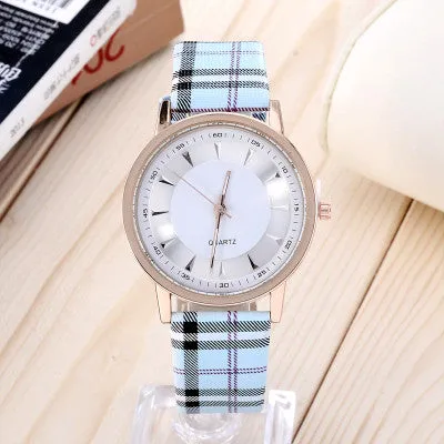 Hot Sale Fashion Gold Watch Plaid Leather Quartz Watch Women Watches Clock Ladies Wrist Watches