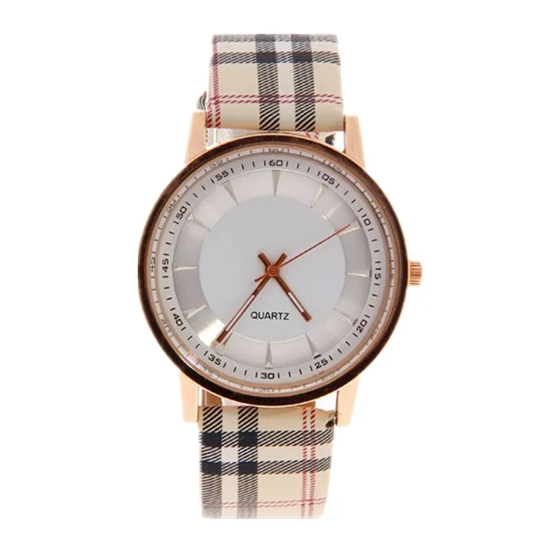 Hot Sale Fashion Gold Watch Plaid Leather Quartz Watch Women Watches Clock Ladies Wrist Watches