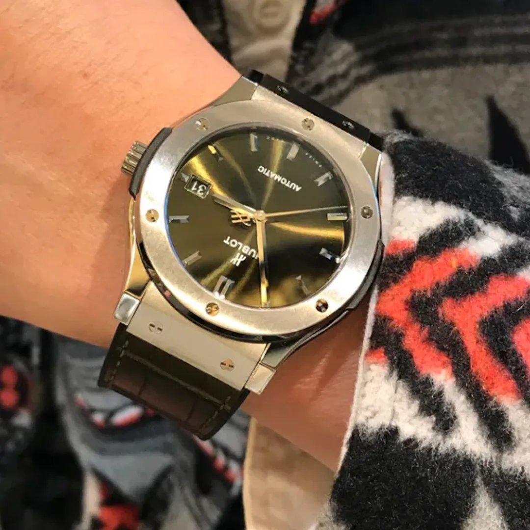 Hublot Classic Fusion 511.Nx.8970.Lr Olive Green Dial Automatic 45Mm Titanium Olive Green Straps Men’S Watch