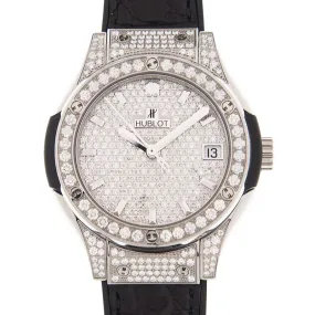 Hublot Classic Fusion Diamond Pave Dial Black Leather Band Titanium Case Men's Watch 581.NX.9010.LR.1704