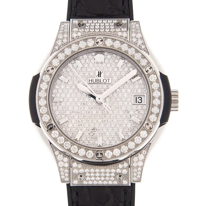 Hublot Classic Fusion Diamond Pave Dial Black Leather Band Titanium Case Men's Watch 581.NX.9010.LR.1704