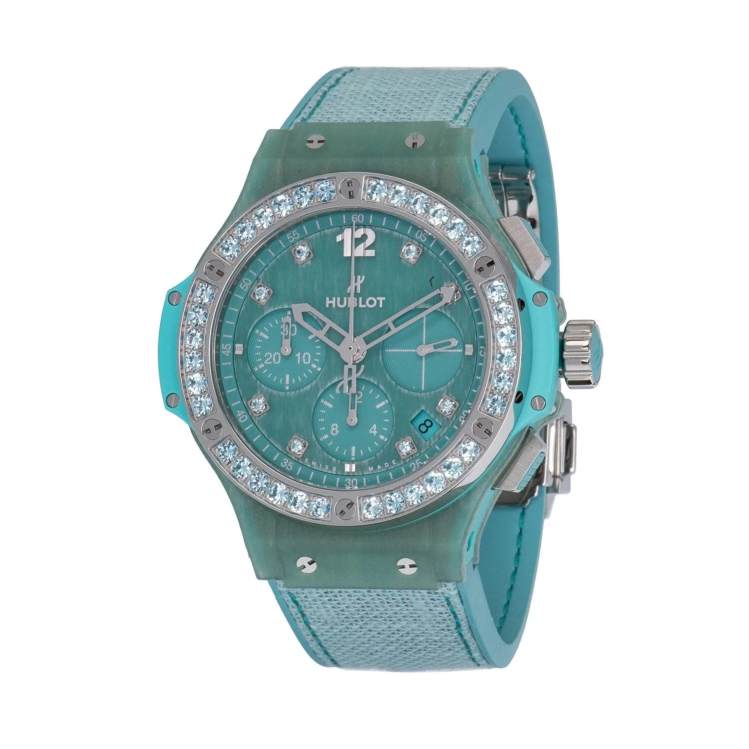 Hublot Tutti Frutti Linen Chronograph Automatic Diamond Turquoise Dial Ladies Watch 341.XL.2770.NR.1237