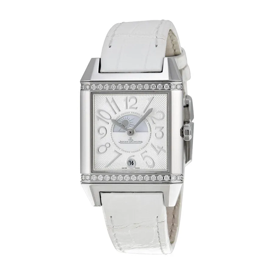 Jaeger LeCoultre Reverso Lady Squadra Silver Dial Stainless Steel White Leather Ladies Watch Q7058420