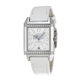 Jaeger LeCoultre Reverso Lady Squadra Silver Dial Stainless Steel White Leather Ladies Watch Q7058420