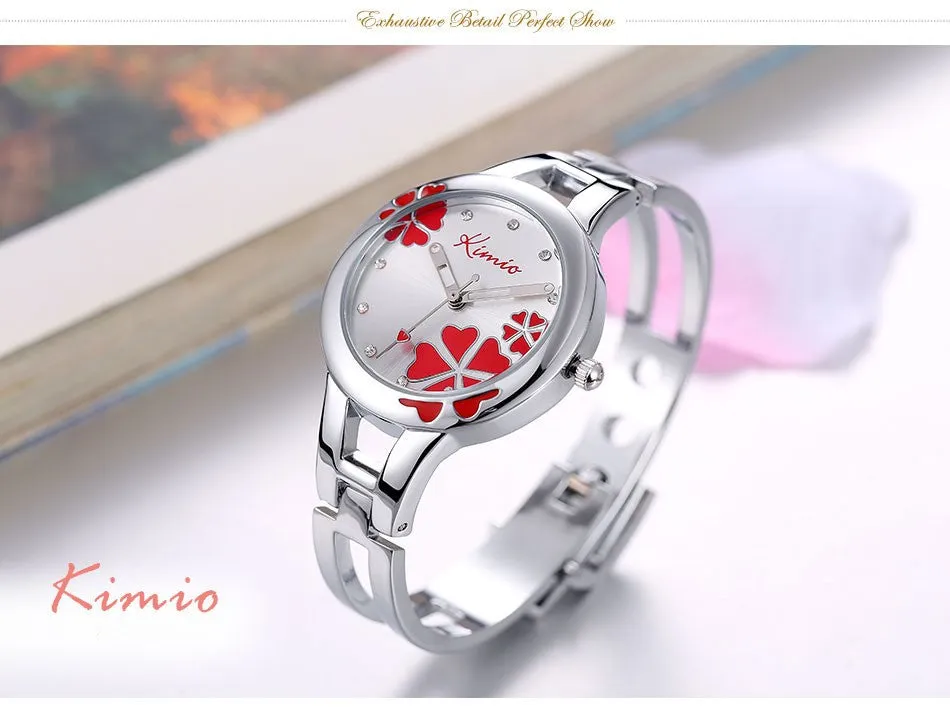 Kimio Fashion Brand Dress Ladies Bracelet Watches for Women Diamond Jewel Lucky Clover Stainless Quartz Watches