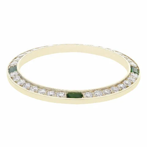 LADIES 1CT BEAD SET DIAMOND BEZEL 18KY FOR ROLEX DATE, DATEJUST WITH 4 EMERALDS