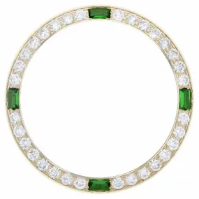 LADIES 1CT BEAD SET DIAMOND BEZEL 18KY FOR ROLEX DATE, DATEJUST WITH 4 EMERALDS
