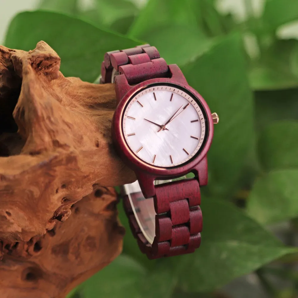 Ladies Casual Violet Wooden Women's Quartz Watch