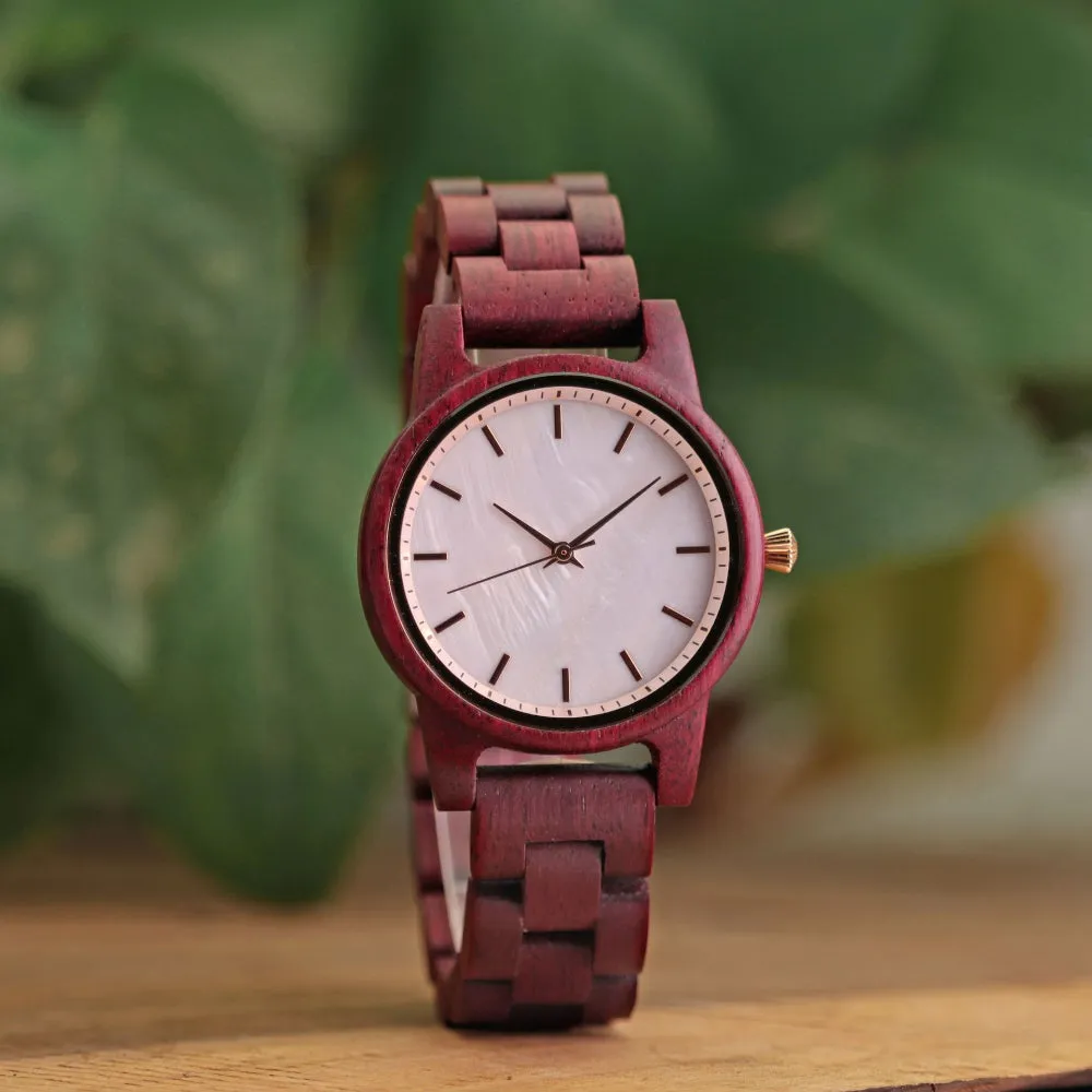 Ladies Casual Violet Wooden Women's Quartz Watch