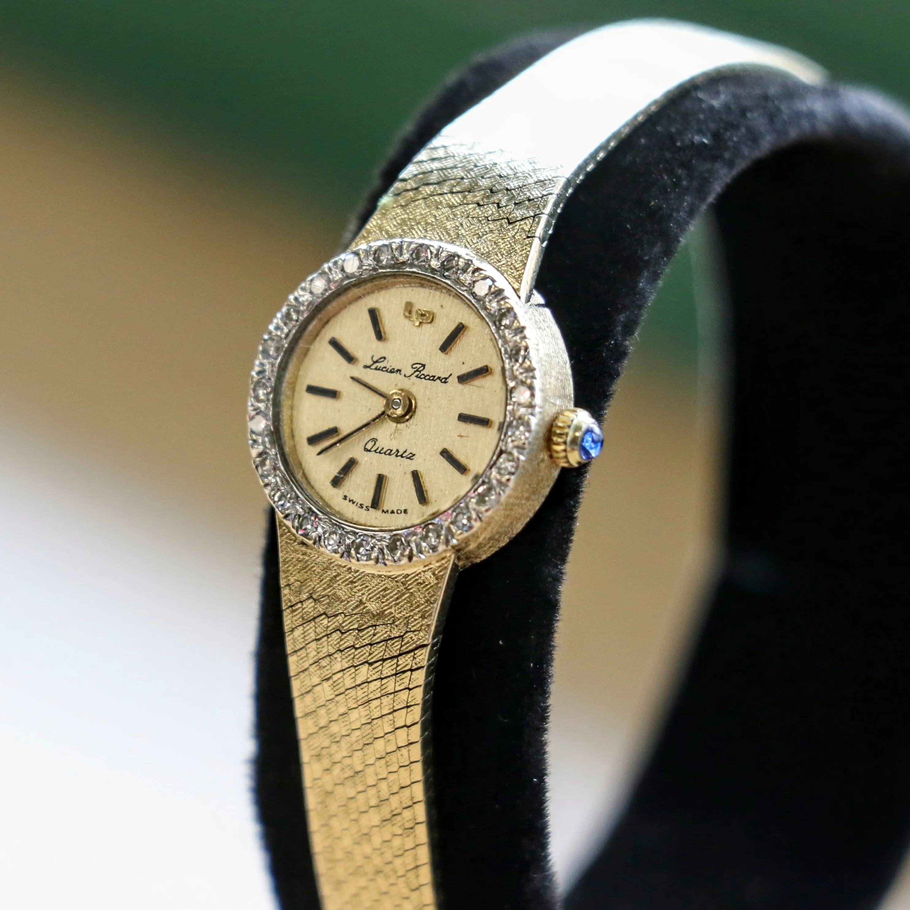 Ladies LUCIEN PICCARD Quartz Watch - ALL 14K Solid GOLD & Diamond Bezel Swiss Vintage Wristwatch