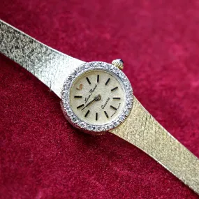 Ladies LUCIEN PICCARD Quartz Watch - ALL 14K Solid GOLD & Diamond Bezel Swiss Vintage Wristwatch