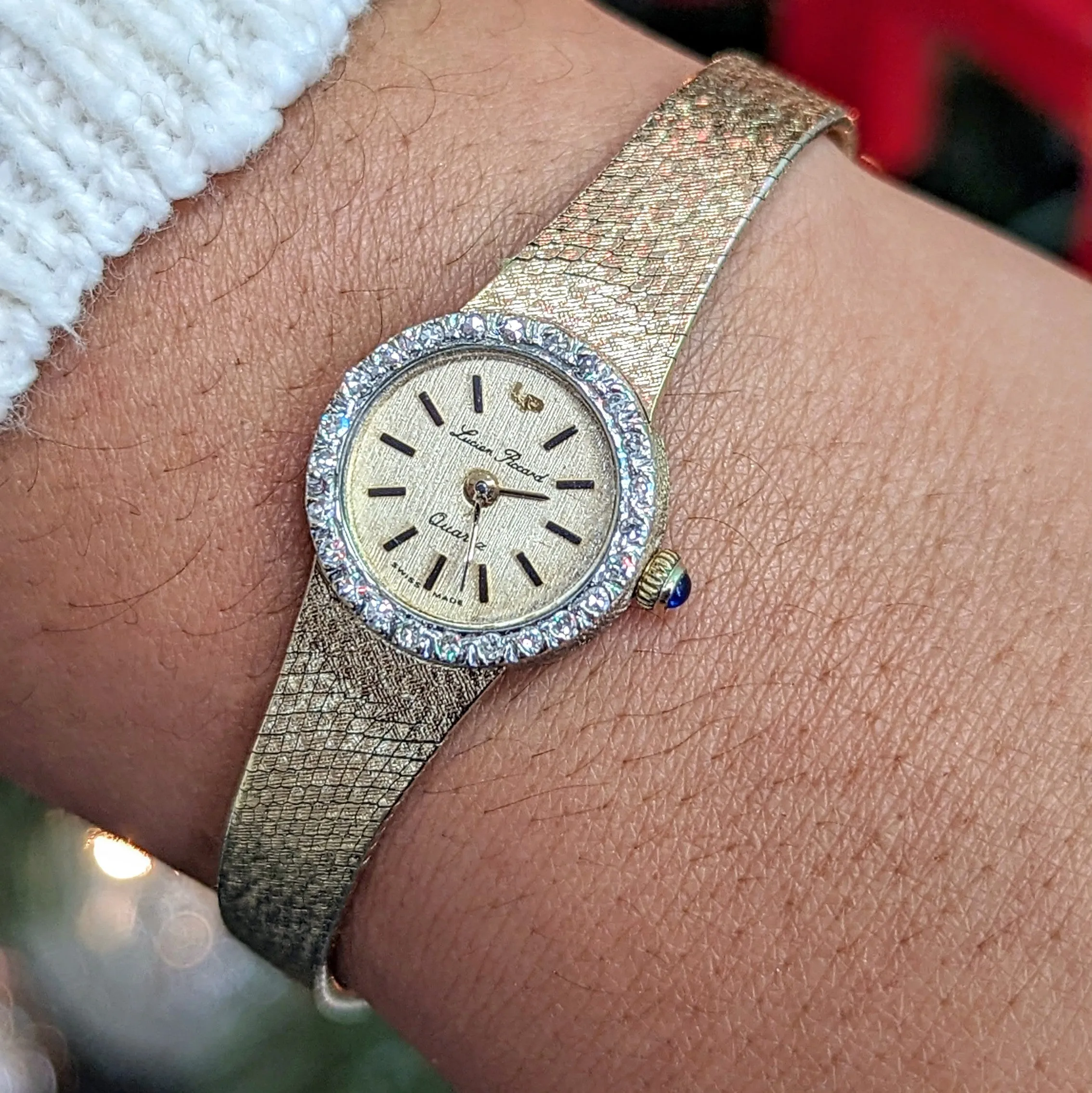 Ladies LUCIEN PICCARD Quartz Watch - ALL 14K Solid GOLD & Diamond Bezel Swiss Vintage Wristwatch