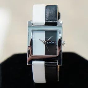 Ladies SKAGEN Denmark Black & White Wristwatch 228SSLW-B Quartz Wristwatch ALL S.S.