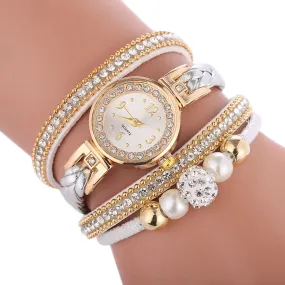 Leather bracelet Quartz luxury winding diamond wristwatch for women