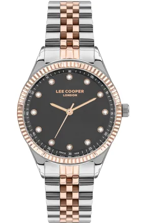 Lee Cooper  Women's Black Dial, Silver and Rose Gold Two Tone Stainless Steel Strap Watch, LC07310.550
