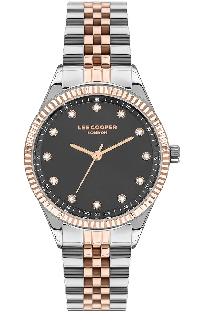 Lee Cooper  Women's Black Dial, Silver and Rose Gold Two Tone Stainless Steel Strap Watch, LC07310.550