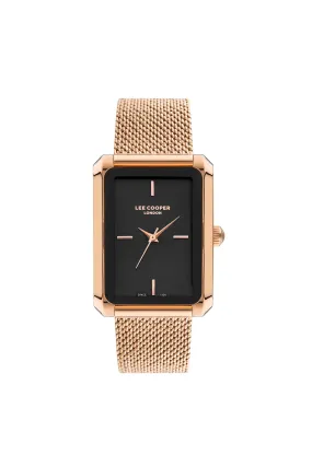 Lee Cooper Women's Watch Analog, Black Dial Rose-Gold Stainless Steel Band, LC07809.450
