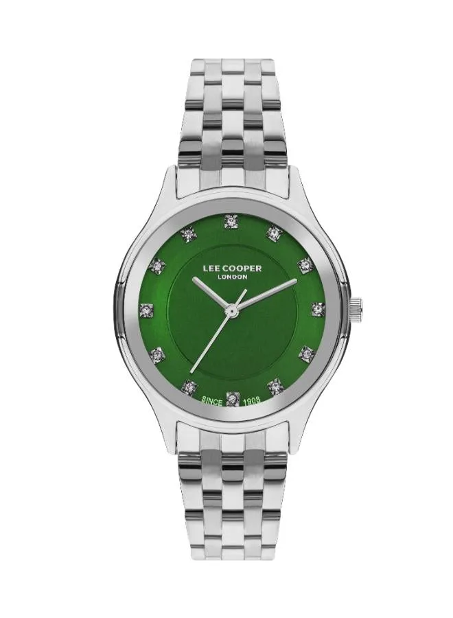 Lee Cooper Women's Watch Analog, Green Dial Silver Stainless Steel Band, LC07867.370