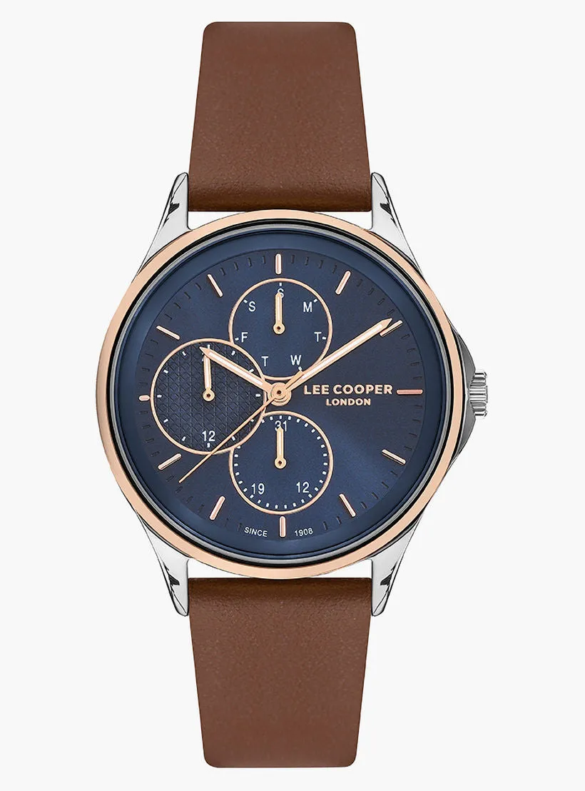 Lee Cooper Women's Watch Analog, Navy Blue Dial, Brown Leather Strap, LC07243.594