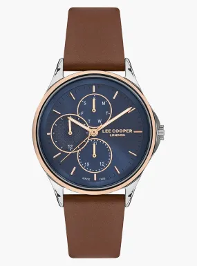 Lee Cooper Women's Watch Analog, Navy Blue Dial, Brown Leather Strap, LC07243.594