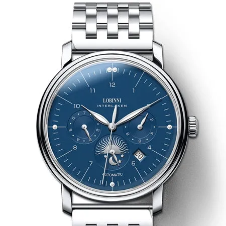 Luxury Brand Switzerland LOBINNI Men's Watches With Perpetual Calender and a Sapphire Leather