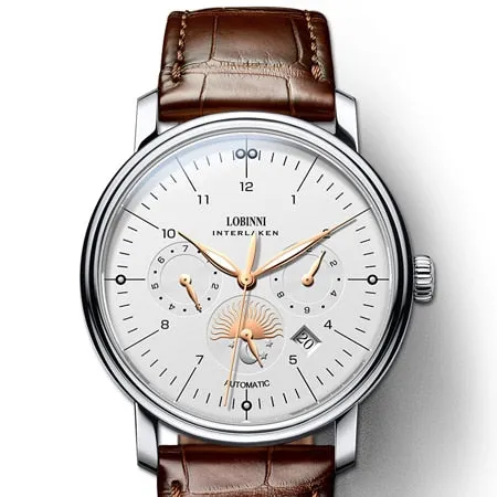 Luxury Brand Switzerland LOBINNI Men's Watches With Perpetual Calender and a Sapphire Leather