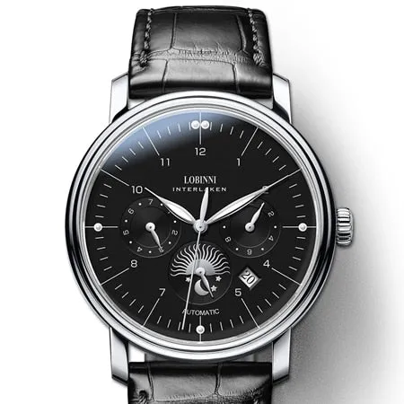 Luxury Brand Switzerland LOBINNI Men's Watches With Perpetual Calender and a Sapphire Leather