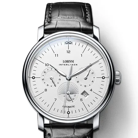 Luxury Brand Switzerland LOBINNI Men's Watches With Perpetual Calender and a Sapphire Leather