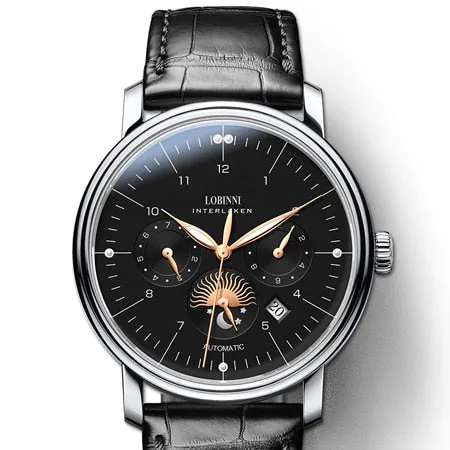 Luxury Brand Switzerland LOBINNI Men's Watches With Perpetual Calender and a Sapphire Leather