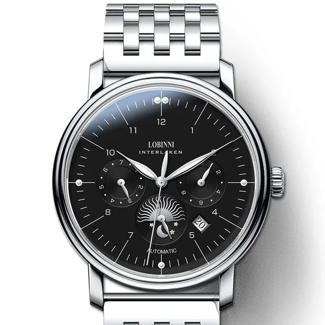 Luxury Brand Switzerland LOBINNI Men's Watches With Perpetual Calender and a Sapphire Leather