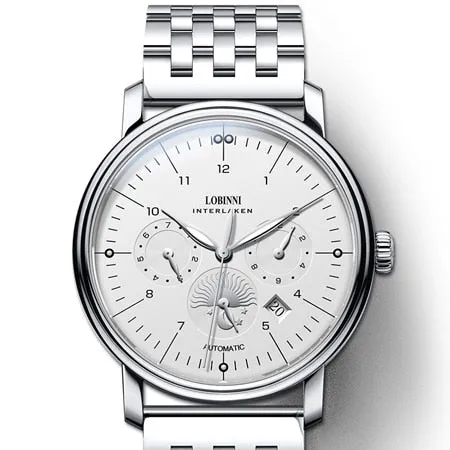 Luxury Brand Switzerland LOBINNI Men's Watches With Perpetual Calender and a Sapphire Leather