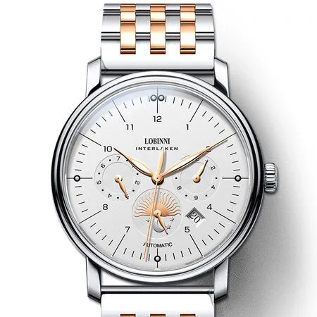 Luxury Brand Switzerland LOBINNI Men's Watches With Perpetual Calender and a Sapphire Leather
