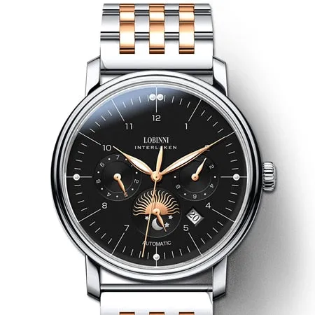 Luxury Brand Switzerland LOBINNI Men's Watches With Perpetual Calender and a Sapphire Leather