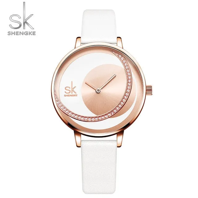 Luxury Rose Gold Women Watches Fashion Waterproof Rhinestone Lady Watch Elegant Unique SHENGKE Casual Stainless Steel Creative