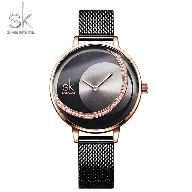 Luxury Rose Gold Women Watches Fashion Waterproof Rhinestone Lady Watch Elegant Unique SHENGKE Casual Stainless Steel Creative