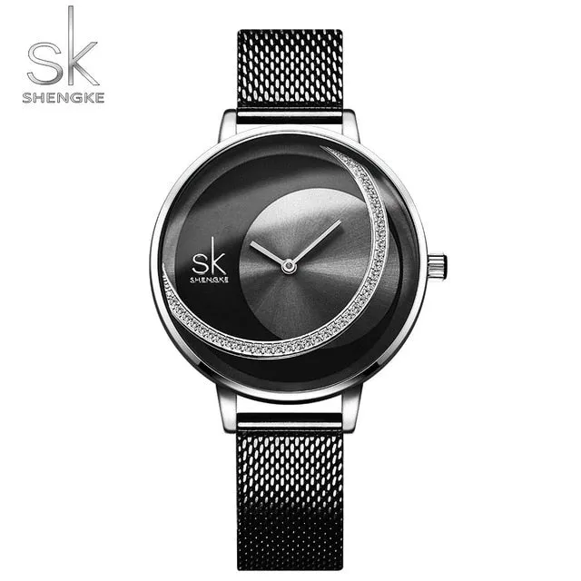 Luxury Rose Gold Women Watches Fashion Waterproof Rhinestone Lady Watch Elegant Unique SHENGKE Casual Stainless Steel Creative