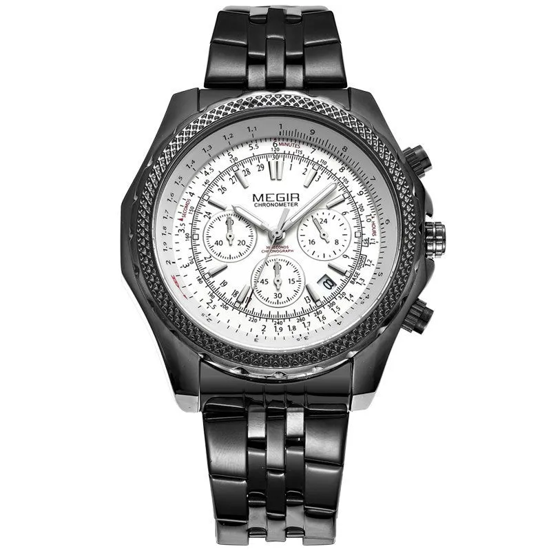 MEGIR CHRONOGRAPH 24 Hours Military Army Watch Men Sport Watches Genuine Leather Luxury Brand Quartz Watches