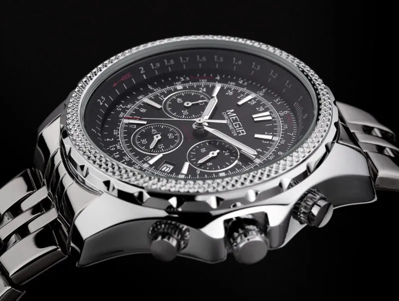 MEGIR CHRONOGRAPH 24 Hours Military Army Watch Men Sport Watches Genuine Leather Luxury Brand Quartz Watches