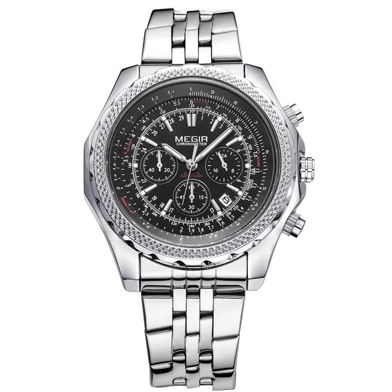 MEGIR CHRONOGRAPH 24 Hours Military Army Watch Men Sport Watches Genuine Leather Luxury Brand Quartz Watches