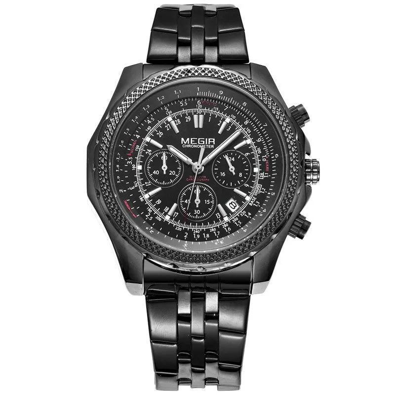 MEGIR CHRONOGRAPH 24 Hours Military Army Watch Men Sport Watches Genuine Leather Luxury Brand Quartz Watches