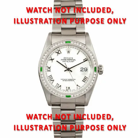 MEN 1.30CT CHANNEL DIAMOND BEZEL 18KW FOR ROLEX DATEJUST, PRESIDENT WITH EMERALD